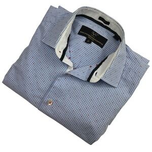 Versace 19V69 Mens Blue Gingham Red Dot Button Down Shirt Modern Fit Small 14.5